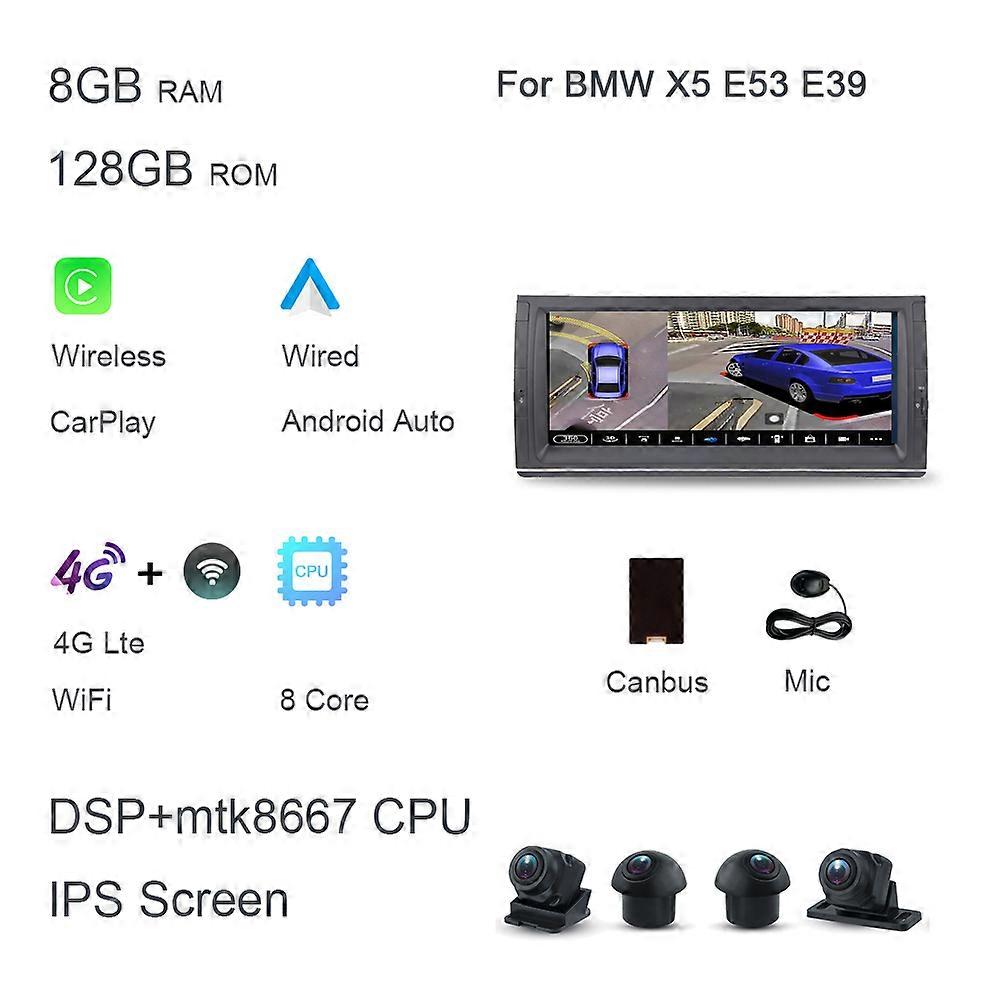 10.25" IPS Carplay Android 12 8G+128G 8Core GPS Car DVD Player multimedia Radio Wifi autoradio For BMW E39 X5 E53 M5 Range Rover