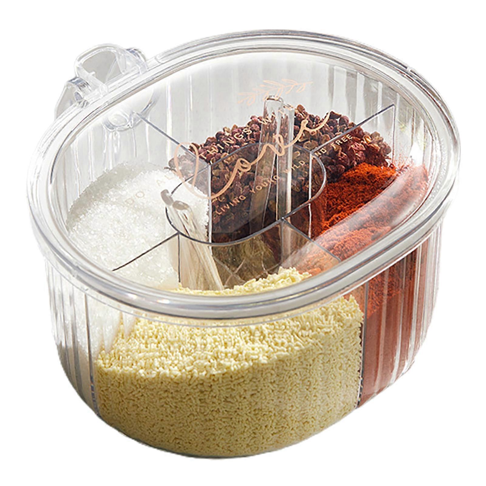 1 Set Condiment Box 4 in 1 with Lid Compartment Design Stackable Waterproof Seasoning Box with Spoons for Home