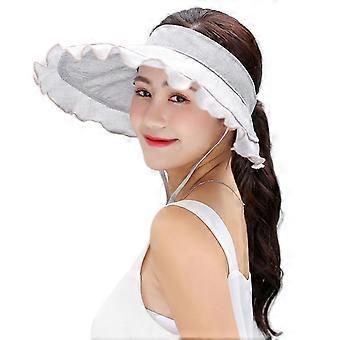 Mulheres Uv de Verão Para Proteção Para Chapéu de Viseira de Sol Vazio Top Ondulado Folhos Grandes Wide Brim Protetor Solar Roll-up Dobrável Ajustável Beach Cap