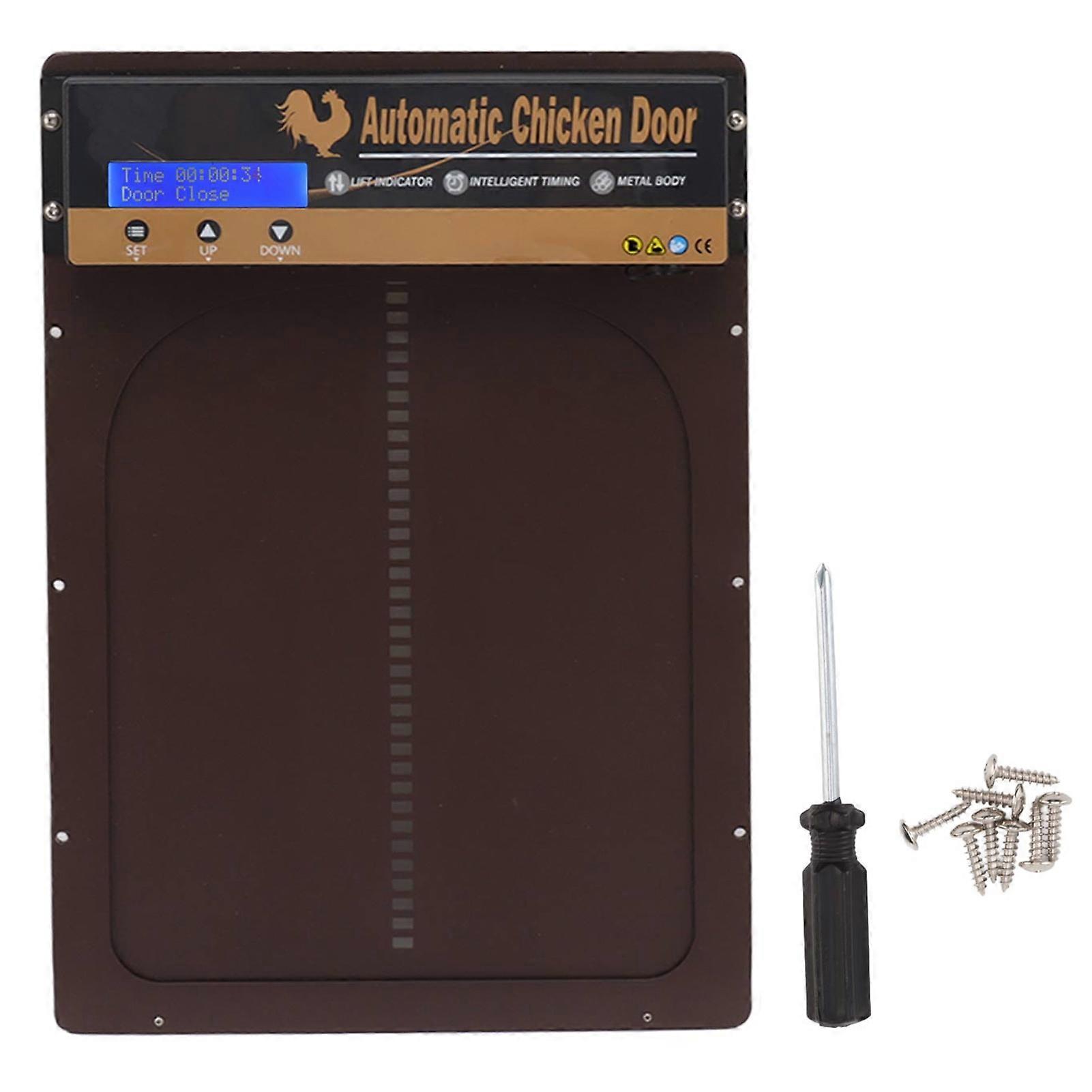 Automatic Chicken Coop Door with Timer Aluminum Alloy LED HD Display Battery Powered Auto Chicken Door for Farm