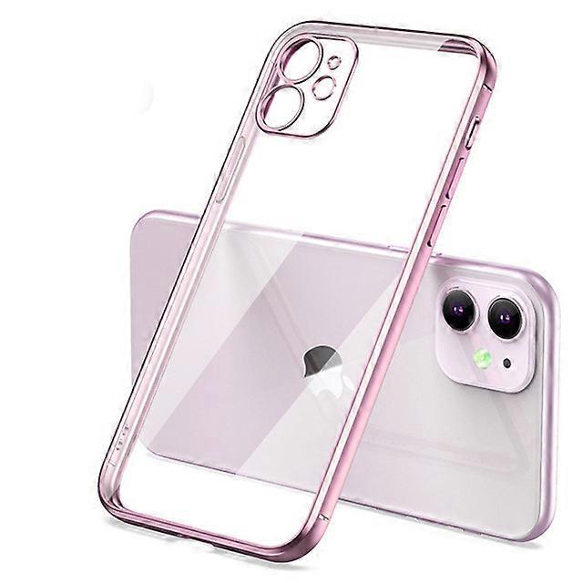 Luxury Plating Transparent Case For iPhone 11 Square Frame Silicone Clear Back Cover Case