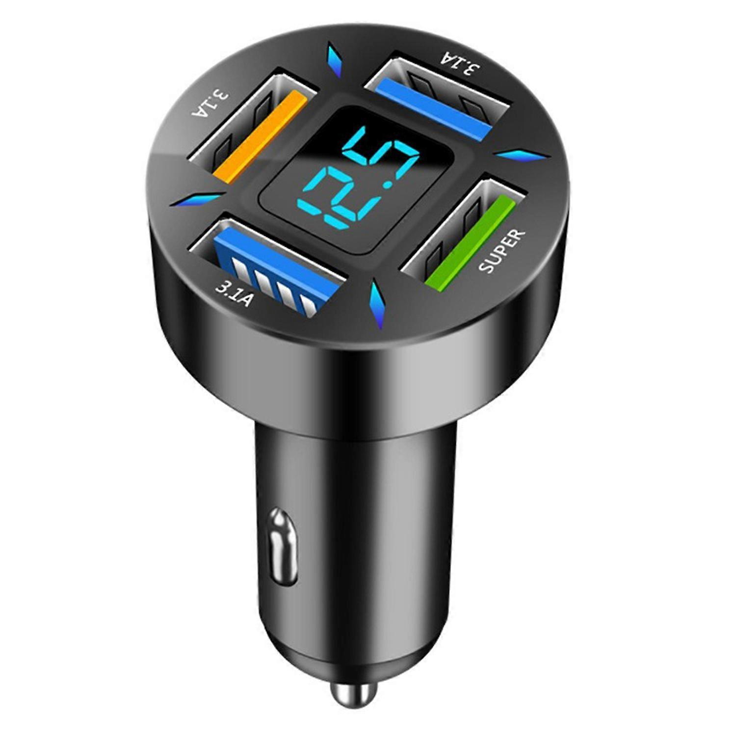 66W Car Super Fast Charger with 4 USB Ports LED Display Real-time Battery Monitoring PD QC3.0 2.4A