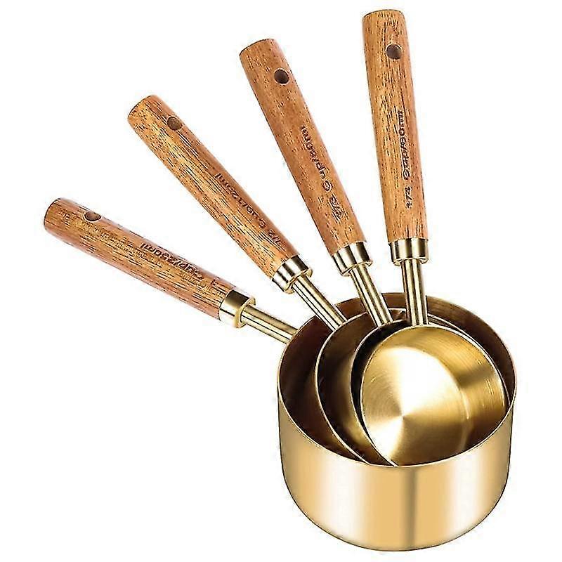 Measuring Cups And Spoons Set Of 8, Wood Handle With Metric And Us Measurements,stainless Steel, For Cooking And Baking