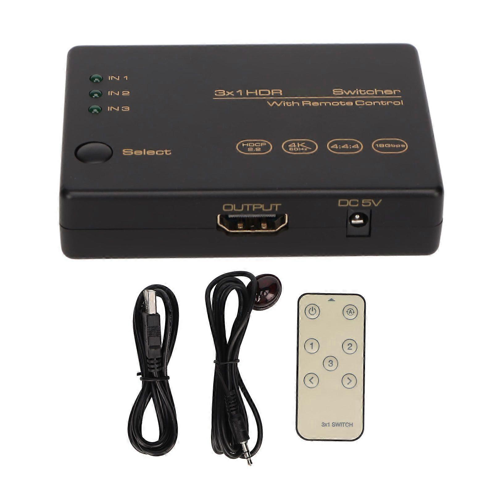 4K HD Switcher 3 in 1 Out 4K 60Hz HDR HDCP2.2 Supported Remote Control HD Multimedia Switcher for TV Projector Player