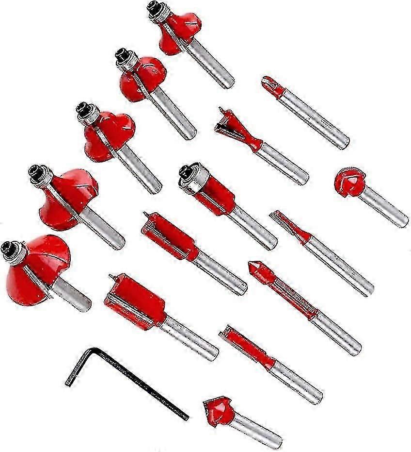 15pcs 6.35mmシャンク木工カッタースロッティング - ルータービット1/4 "シャンクタングステンカーバイドフライスカッタールータービットキット木製ケース付き