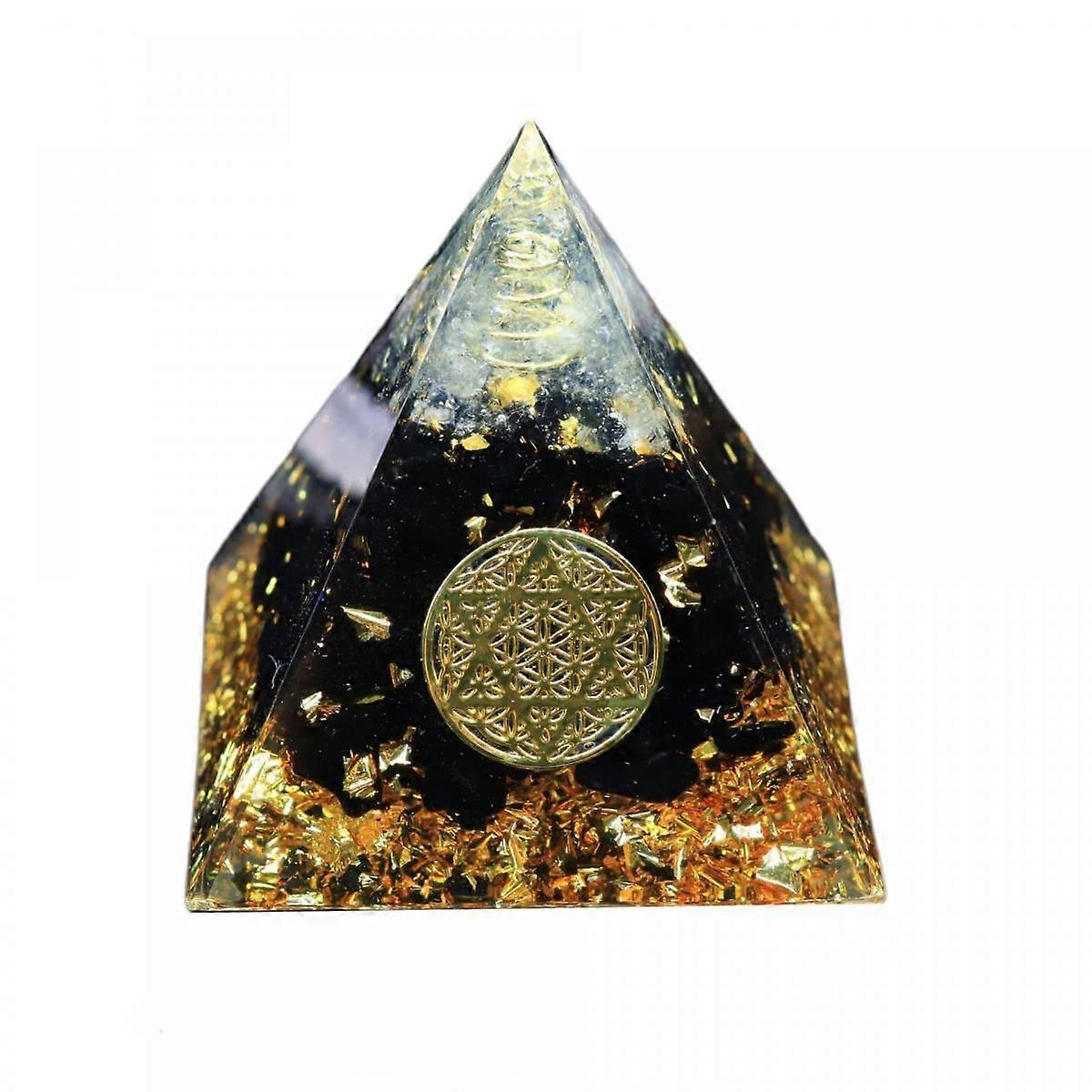 Healing Crystal Sphere Orgone Pyramid with Reiki Obsidian Chip Stones and Energy Spiral Symbol Orgonite Pyramid for Protection