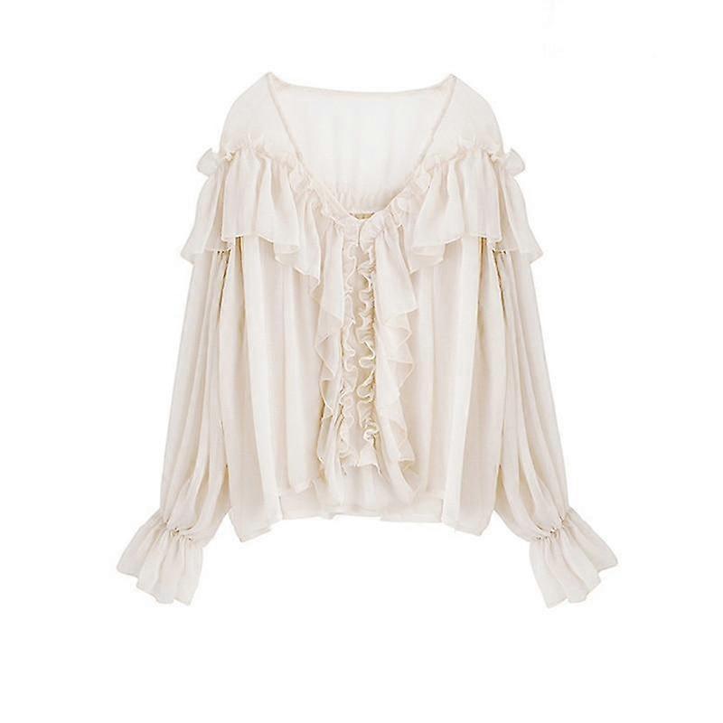 Women's V-Neck Boho Mesh Blouse with Ruffle Sleeves