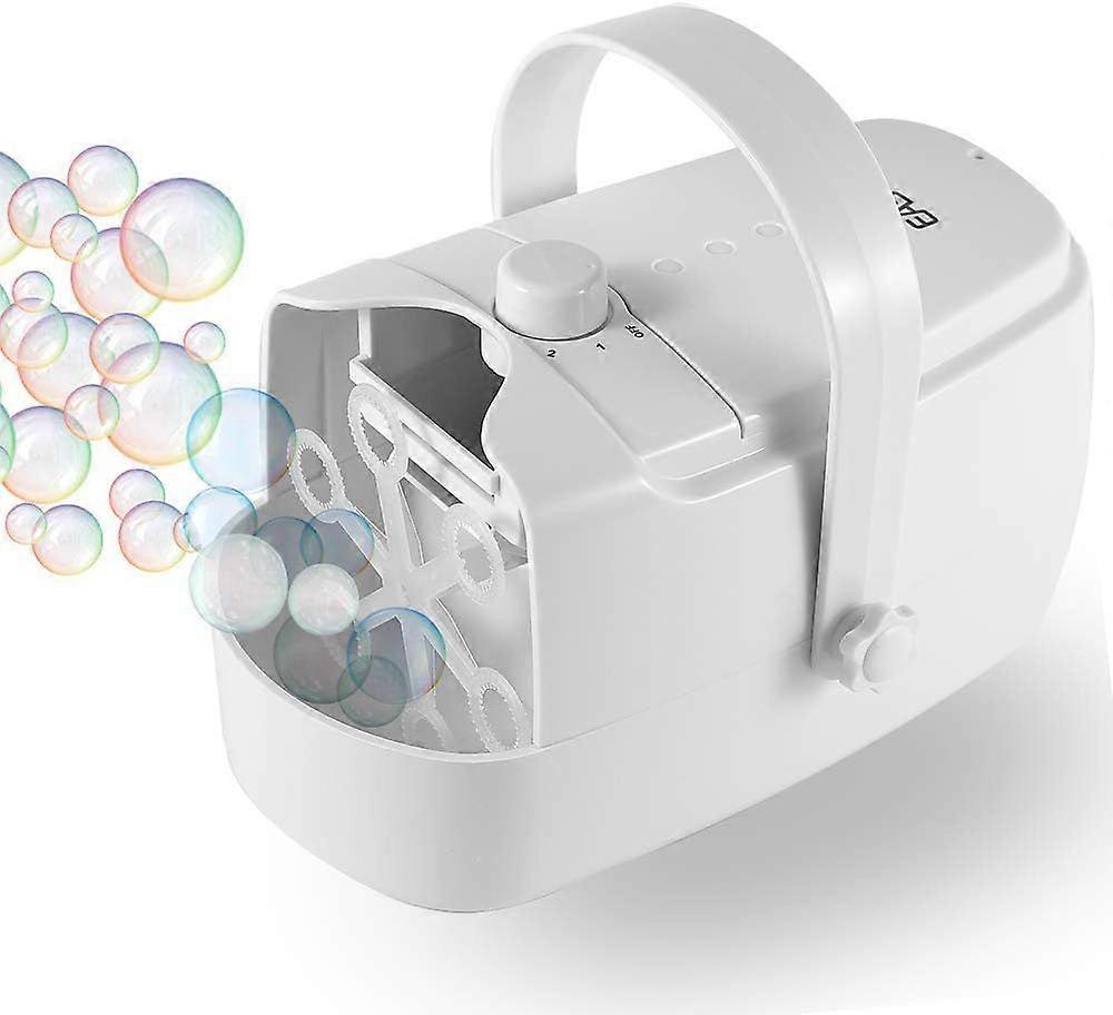 Bubble Machine, Automatic Bubble Blower Machine, Portable Bubble Maker for Outdoor and Indoor Use, Powered by Plug-in or Batteries with Two Speed Mode
