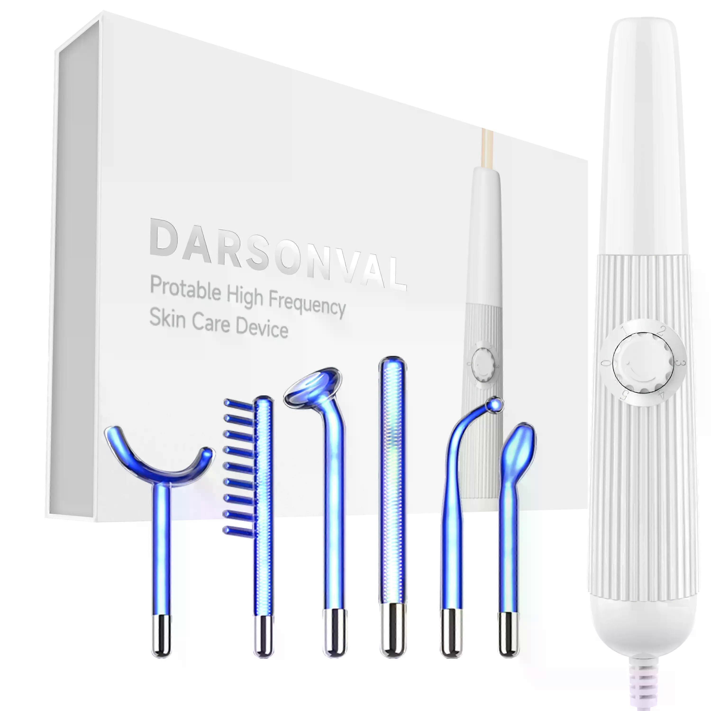 DARSONVALブルー6-in-1ヘアフェイスアンチエイジングセラピー用高周波フェイシャルマシンにきびツールフュージョンネオン+アルゴンワンドスキンケア