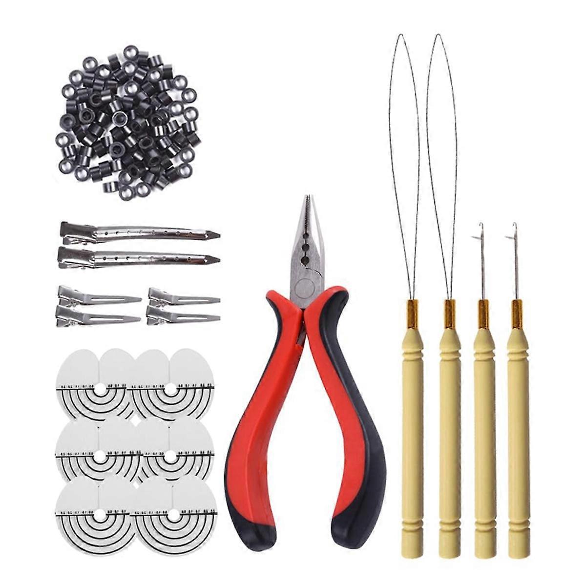 Perucă Instrument de extensie a părului Clește Croșetat Silicon Cataramă Extensie de păr Clește Inel Instrument Set Instrument de extensie a părului