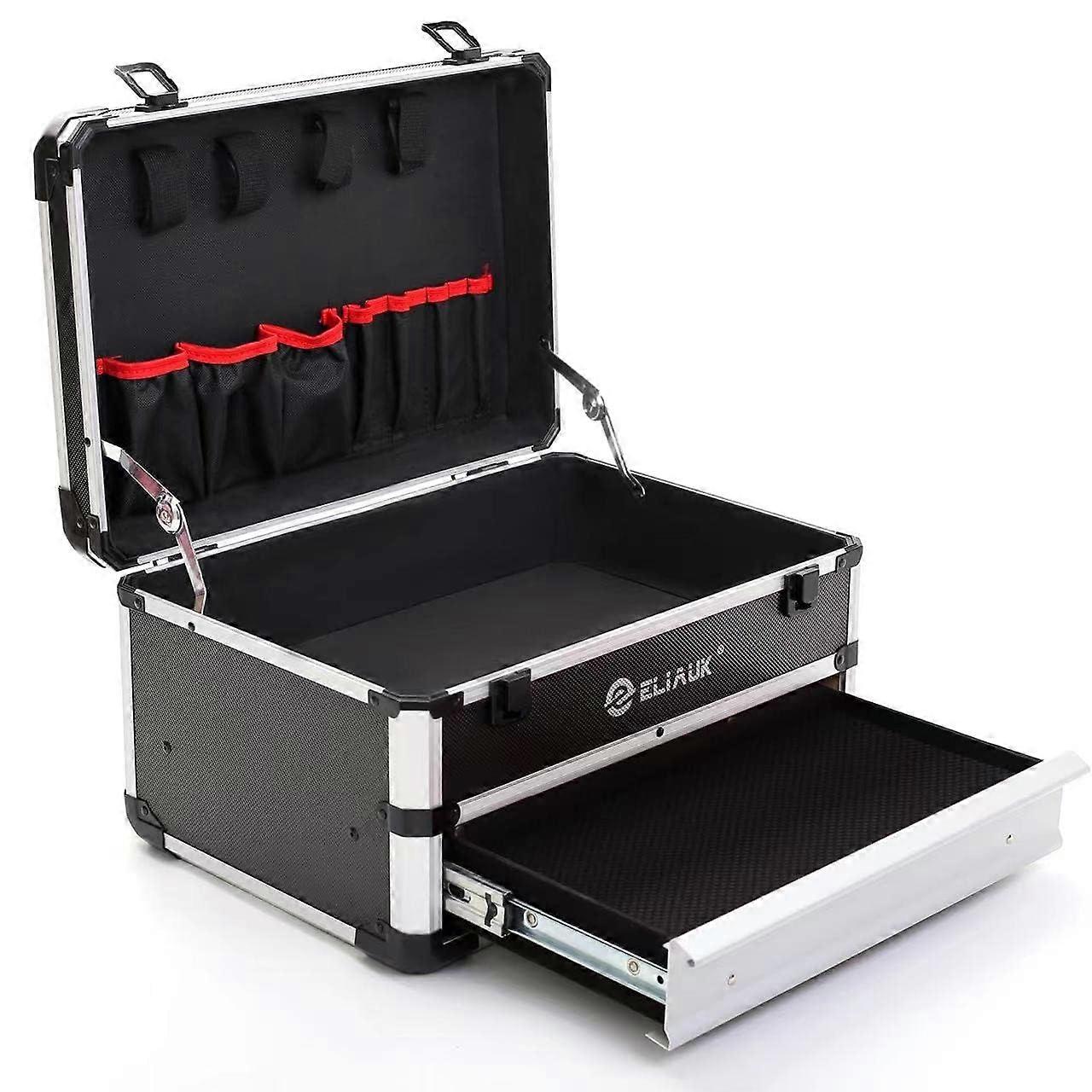 Tool Box Hard Case Storage Organizer with Lock, Drawers, and Silver Finish for Tools and Equipment