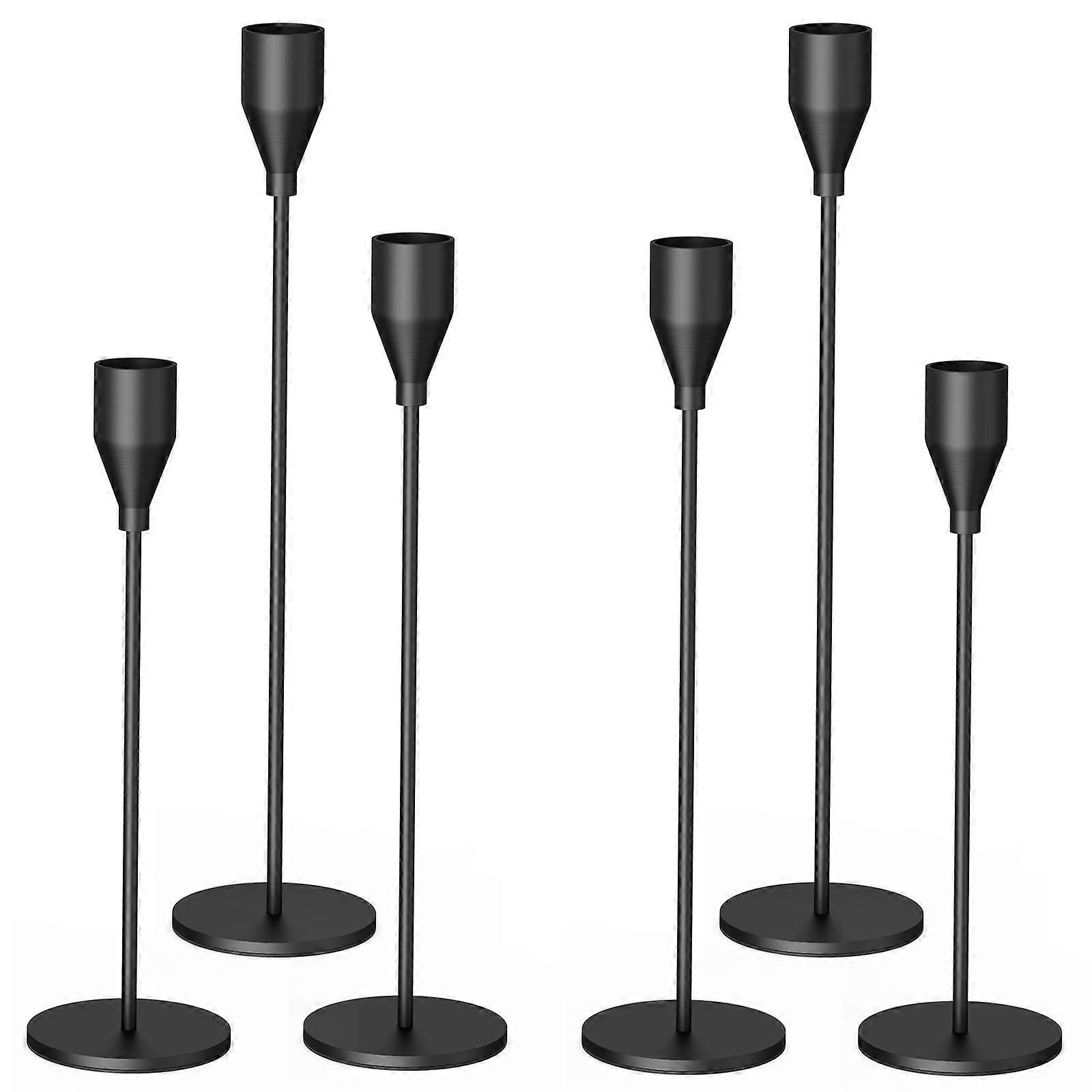 Candle Holder Set of 6, Matte Black Taper Candlestick Holders for Table, Fireplace, and Cabinet Decor