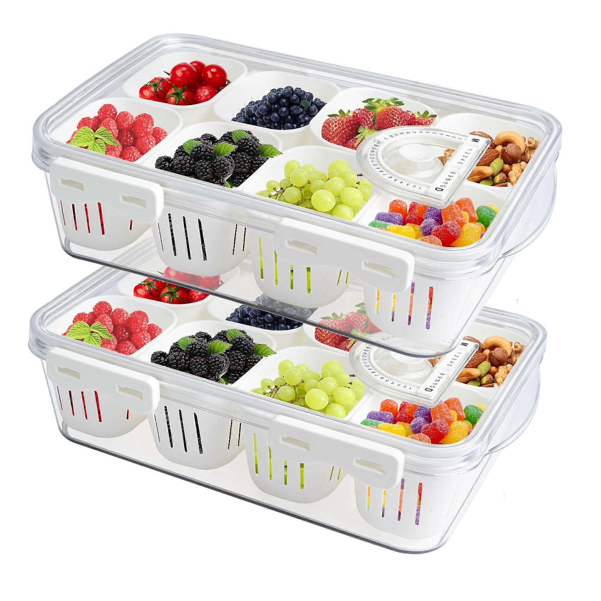 2 Pack Stackable Snackle Box Divided for Fridge Pantry Storage