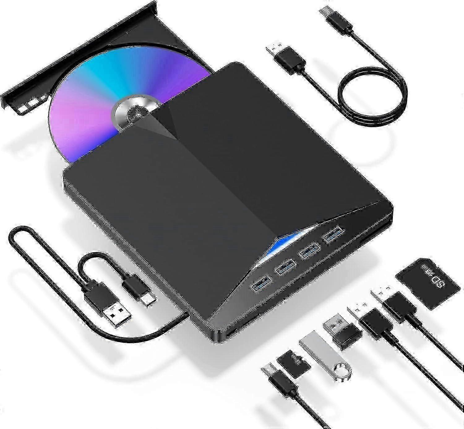 External Cd/dvd Drive For Laptop, 7 In 1 Usb 3.0 Dvd Player Portable Cd/dvd Burner, Cd Rom External Dvd Drive For Laptop Compatible With Laptop Deskto