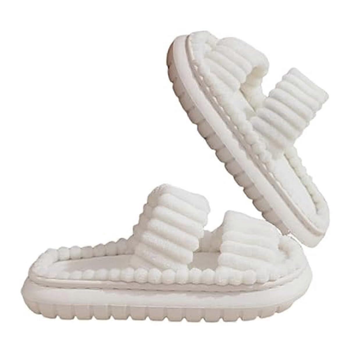 Female Double Blue Slippers - Minimalist Velvet Slippers with Memory Foam, Soft Hair, and Two Taped Design for Home Use