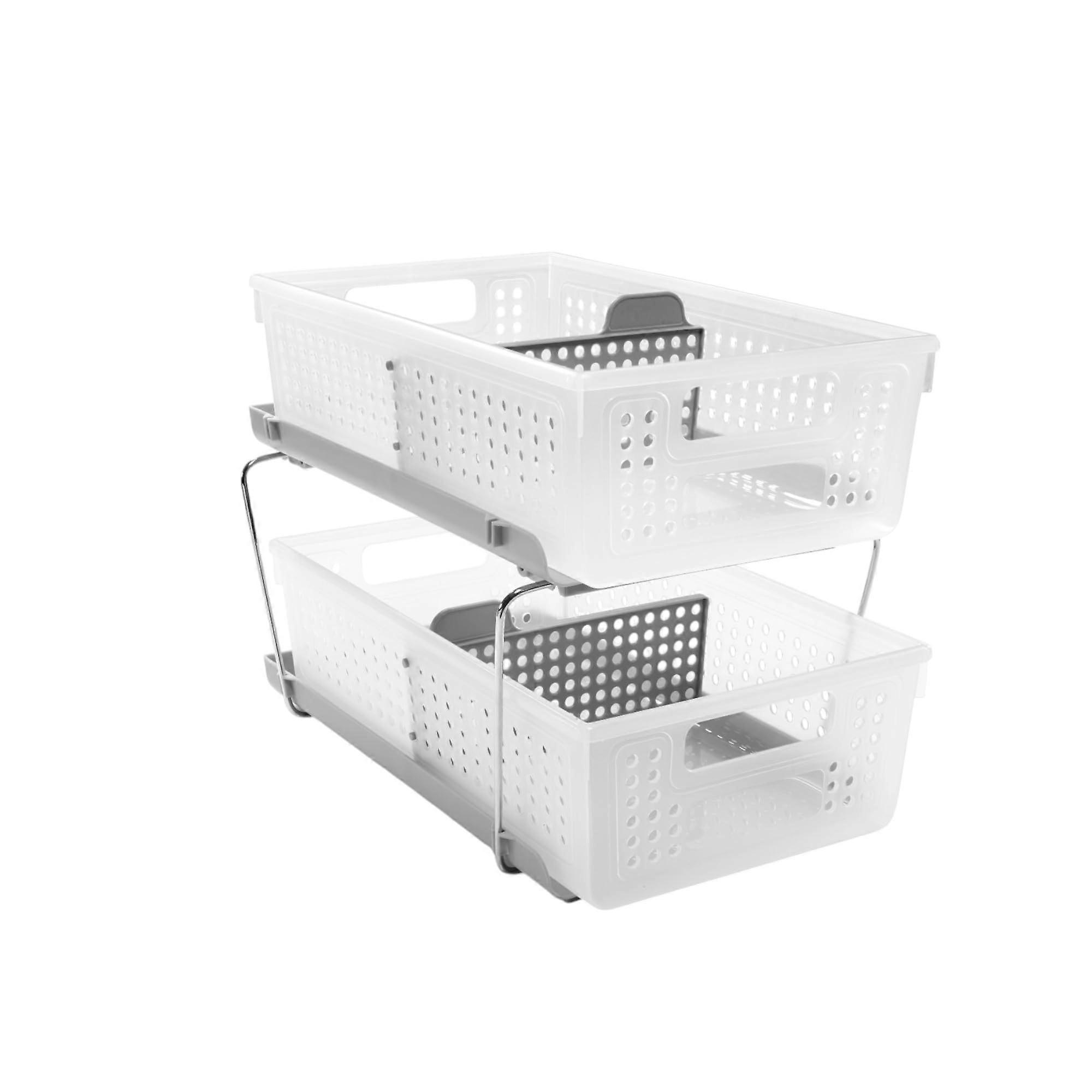 Multi-Purpose Slide Storage Baskets With Two-Layer Organizer, Handles And Separators, Frost Color