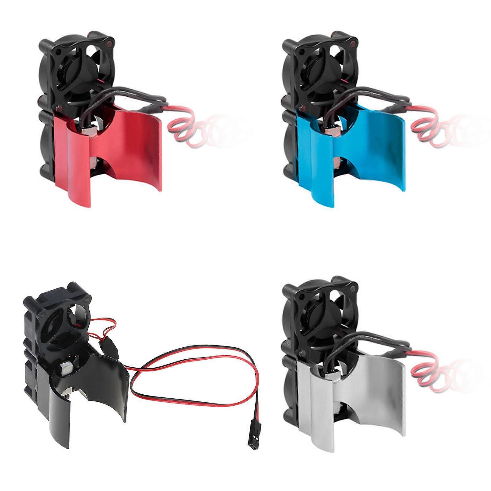 Practical RC Car Motor 30mm Two cooling Fan Thermal Sensor Heatsink with CNC Alloy Clamp for 550 540 Buggy Car Accessory  Silver