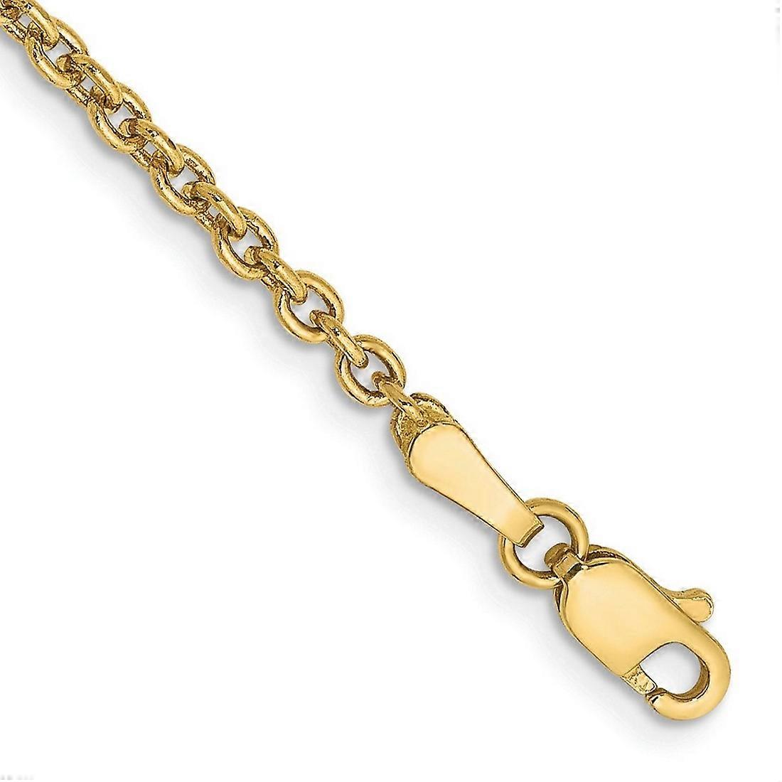 14k Yellow Gold 2.2mm Solid Polished Cable Chain Anklet Lobster Claw-Anklet for Women and Men - Length: 9 to 10