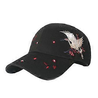 Baseball Cap Casual Breathable Wide Brim Buckle Closure Windproof Sun Protection Adjustable Chinese Style Bird Flower Embroidery Outdoor Women