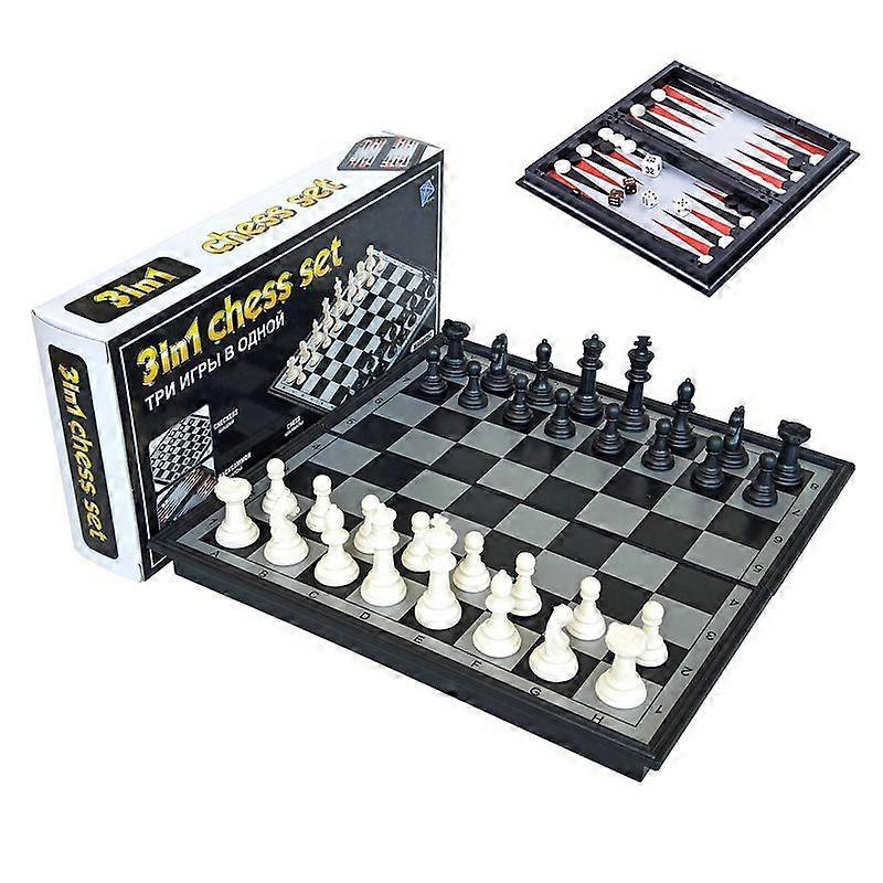 Magnetic Chess Backgammon Checkers Set Road Foldable Board Game 3-in-1 International Chess Folding Chess Portable Board Game