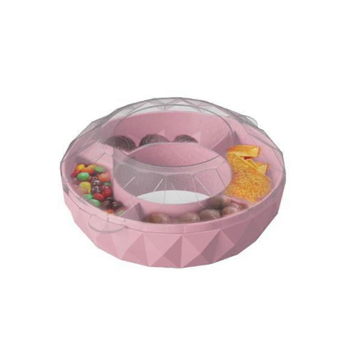 Snack Bowl for 40Oz Cup with Handle Reusable Snack Tray with 4 Compartment Snack Bowl -Pink