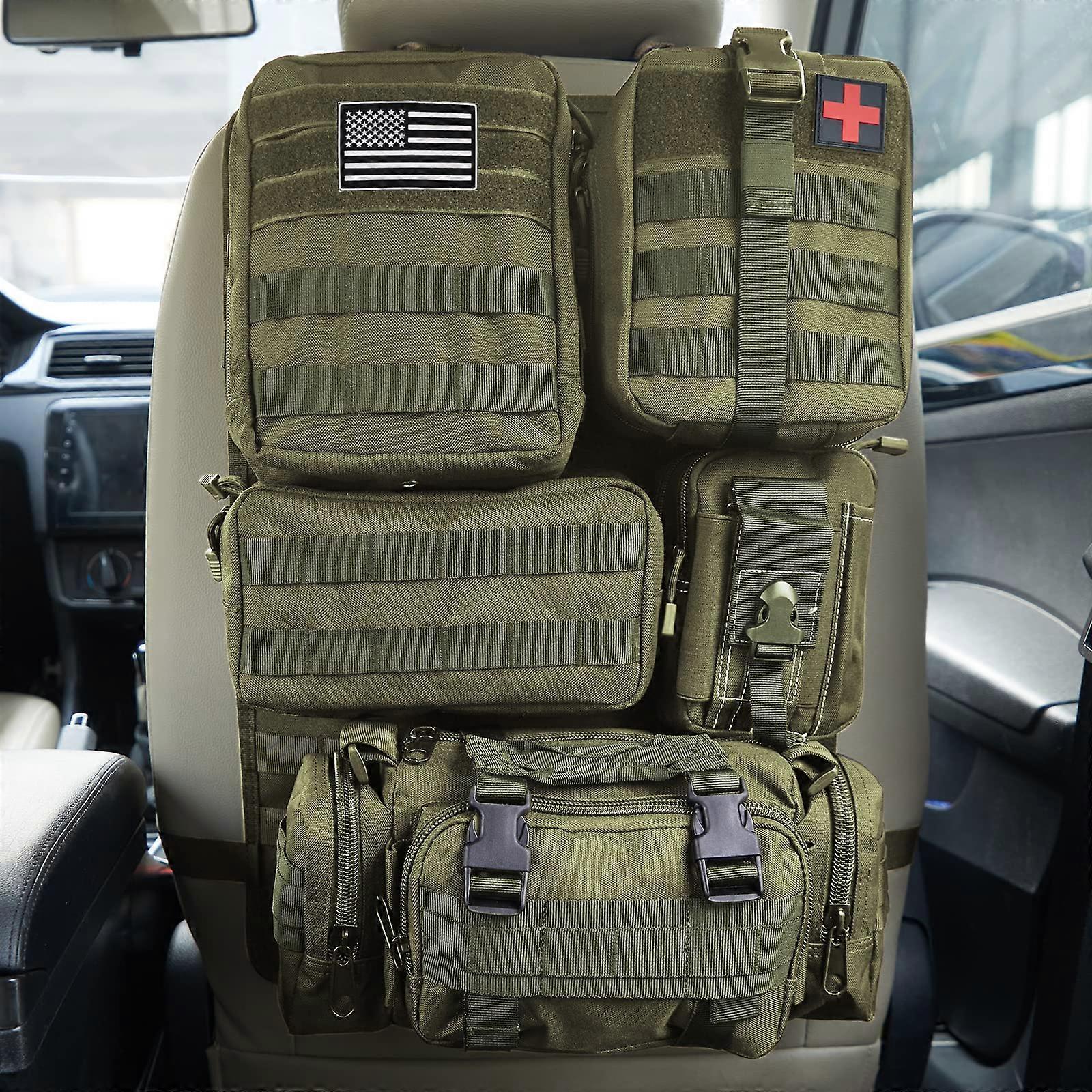 Universal Tactical Car Seat Back Organizer Bag, Molle Panel, Army Green, Durable Vehicle Storage, Multi-Pocket Design