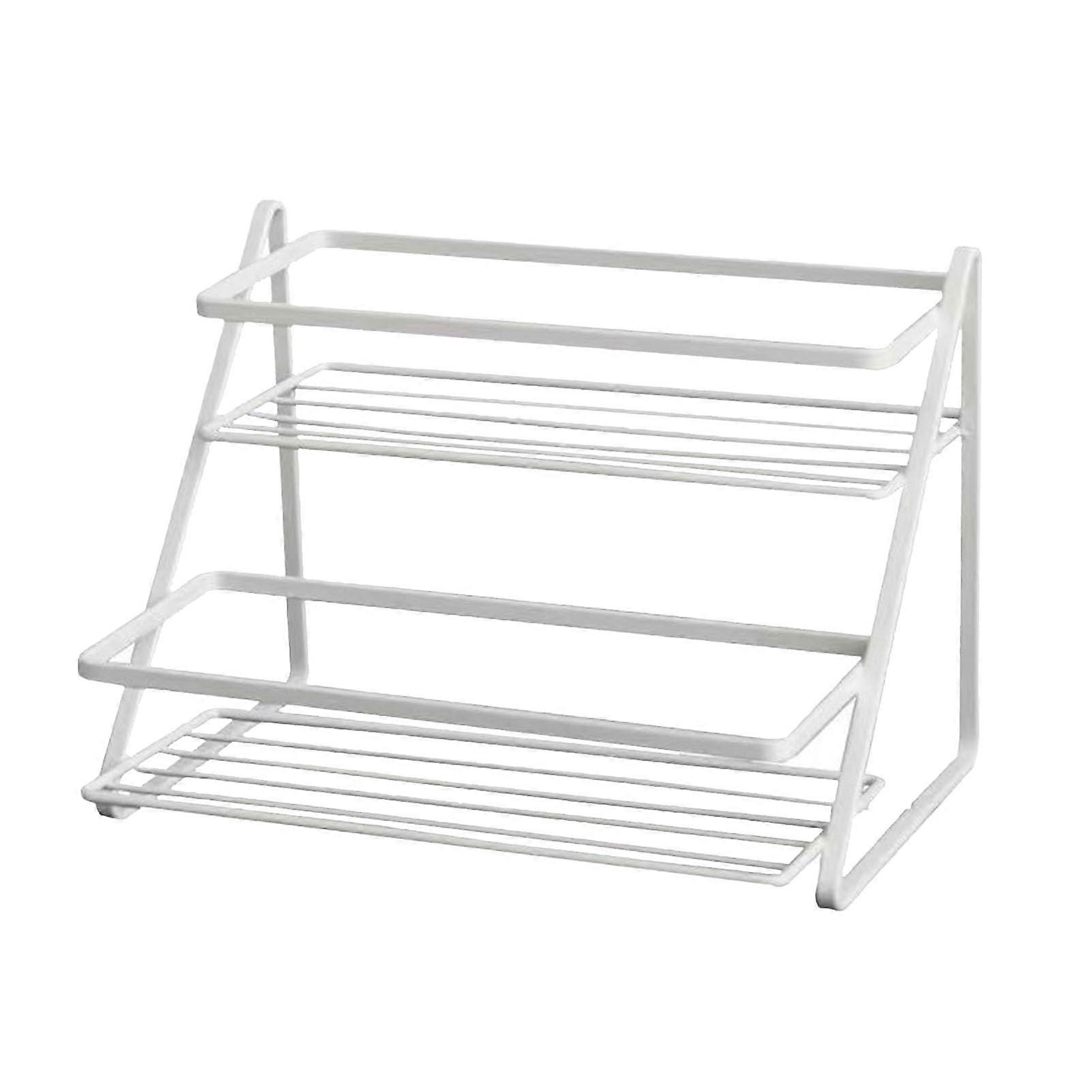 Kitchen Countertop Storage Rack Space Saving 2 Tiers Spice Toiletries Makeup Counter Standing Shelf(White)