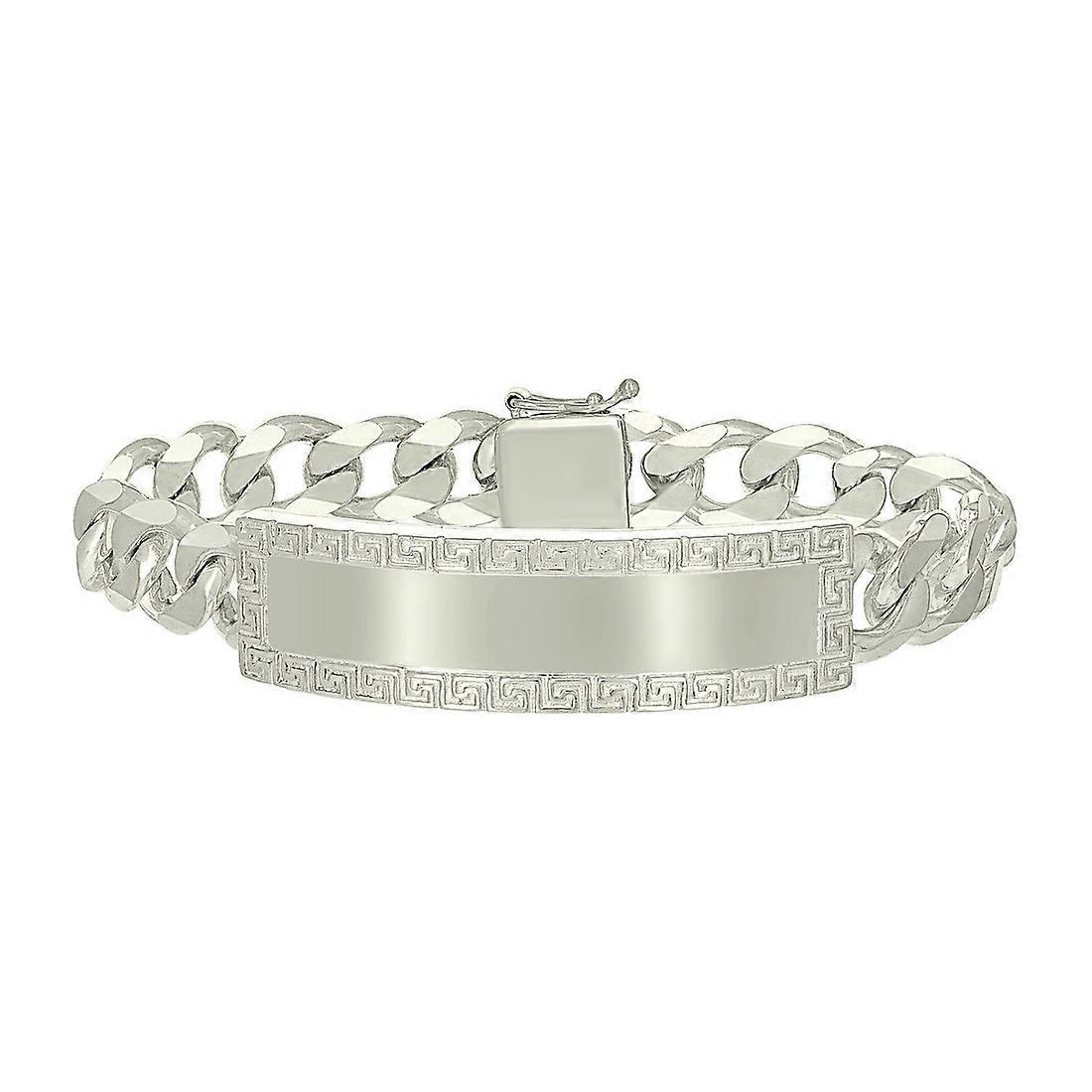 925スターリングシルバーメンズコンフォートカーブリンクギリシャキーIDブレスレット8インチ15mmロング識別-男性用ブレスレット