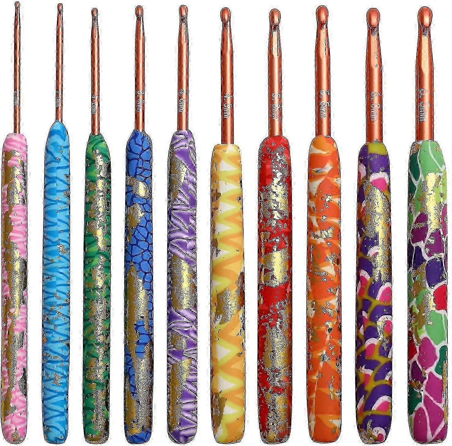 Crochet Hook Sets For Beginners, Pretty Crochet Hooks Soft Grip For Arthritic Hands, Ergonomic Handle Handcrafted Clay Crochet Hooks Knitting Needles