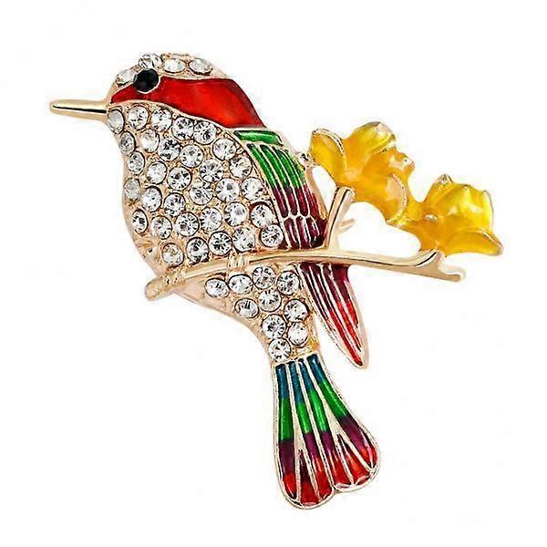 Sparkling Rhinestone Bird Brooch in Crimson