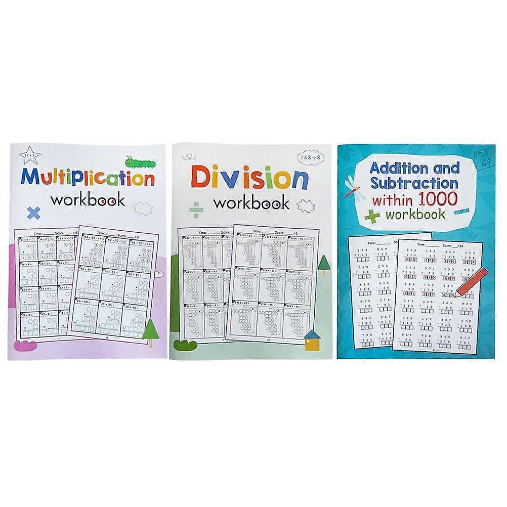 3pcs Multiplication Division Math Practice Workbook For Kids Elementary Math Worksheets With Difficulty For Classroom Home Or Travel Learning