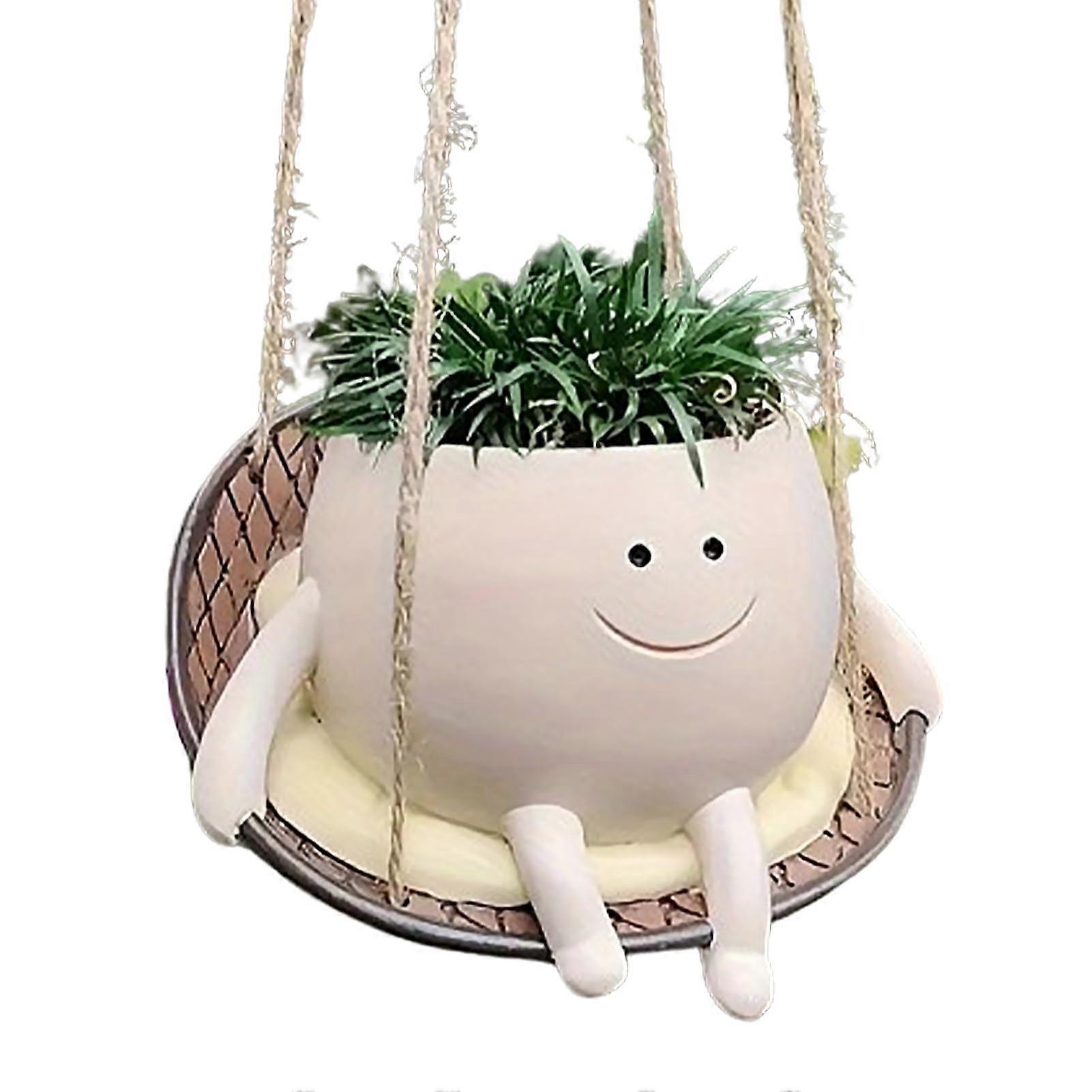 Hanging Basket for Plants with Swing and Smile Face, Stylish Hanging Pot for Succulent Flowers (Style 2)