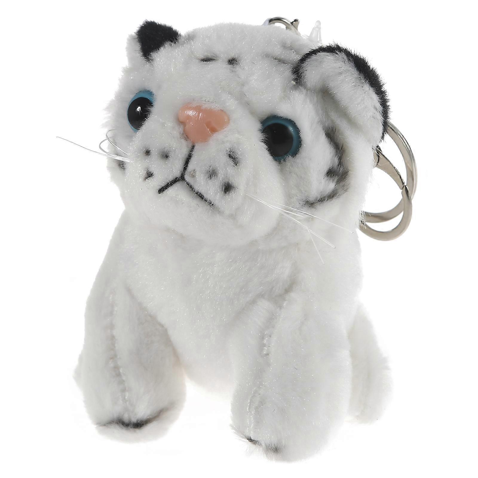 Mini Sitting Tiger Plush Toys Cute Simulation Tiger Plush Toy for Doll for Key Chain Pendant Decorative Ornaments White/ White