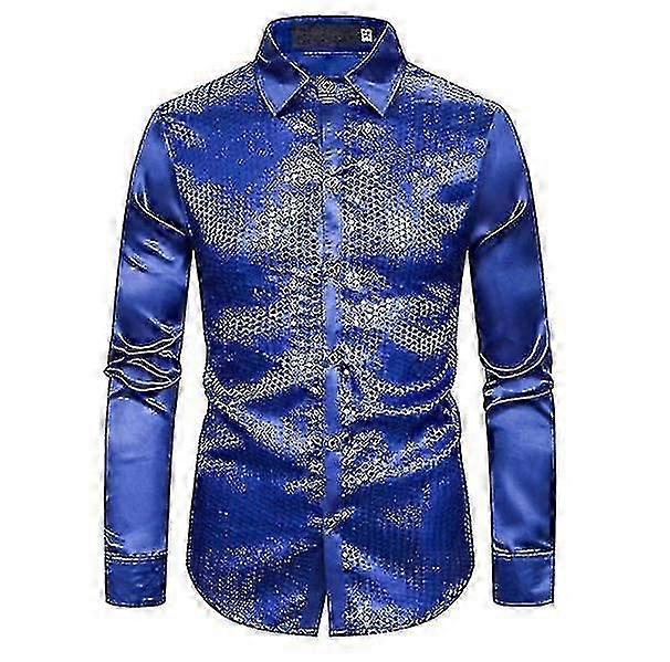 Men Shirt Sequins Long Sleeve Button Down Shirt