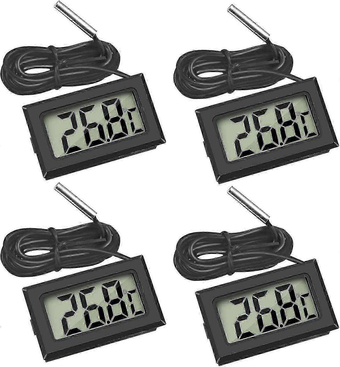 Mini Digital LCD Thermometer with Probe Sensor (4x Black)