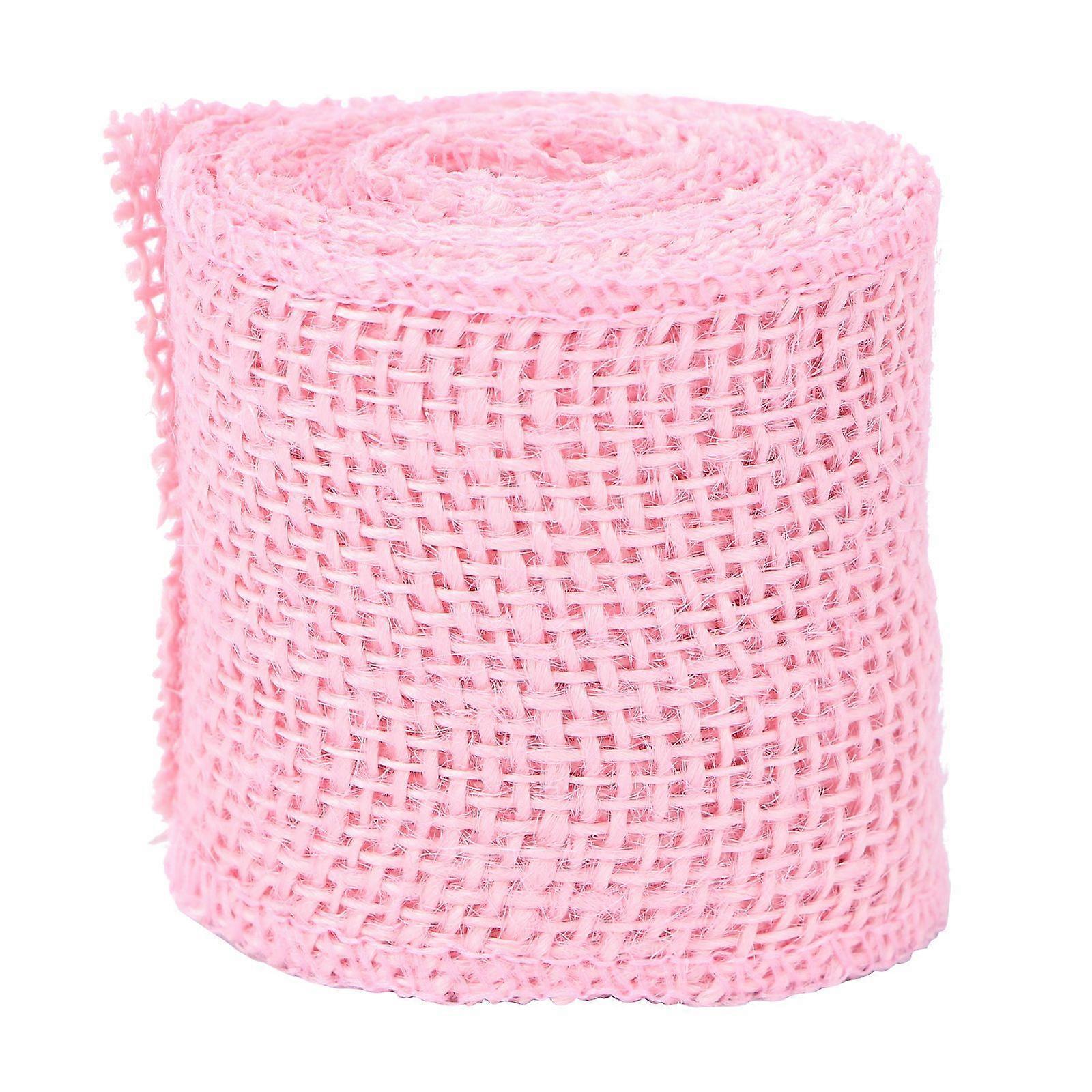 2M Jute Burlap Ribbon Roll for juledekorasjon (rosa)