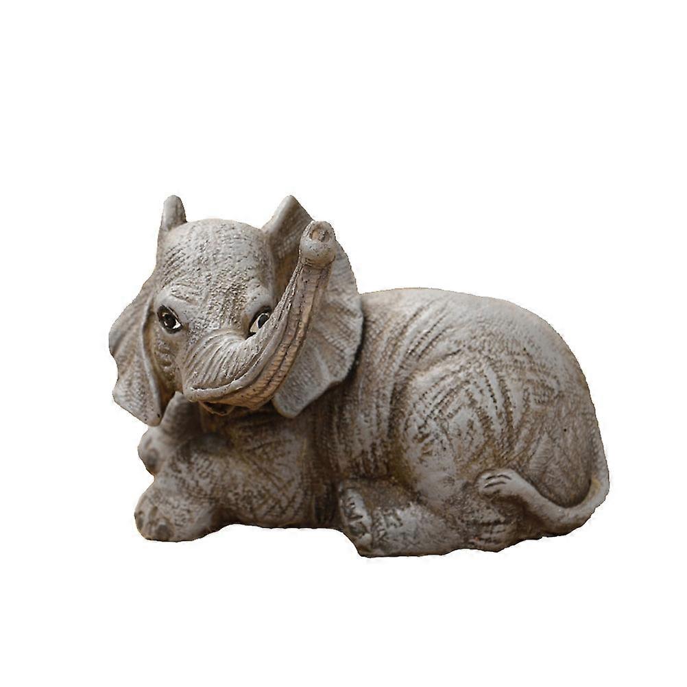 Creative Ornament Resin Elephant Model Grovelling Grey 8.5 x 10 x 9.8 cm Home Decor 1Pcs