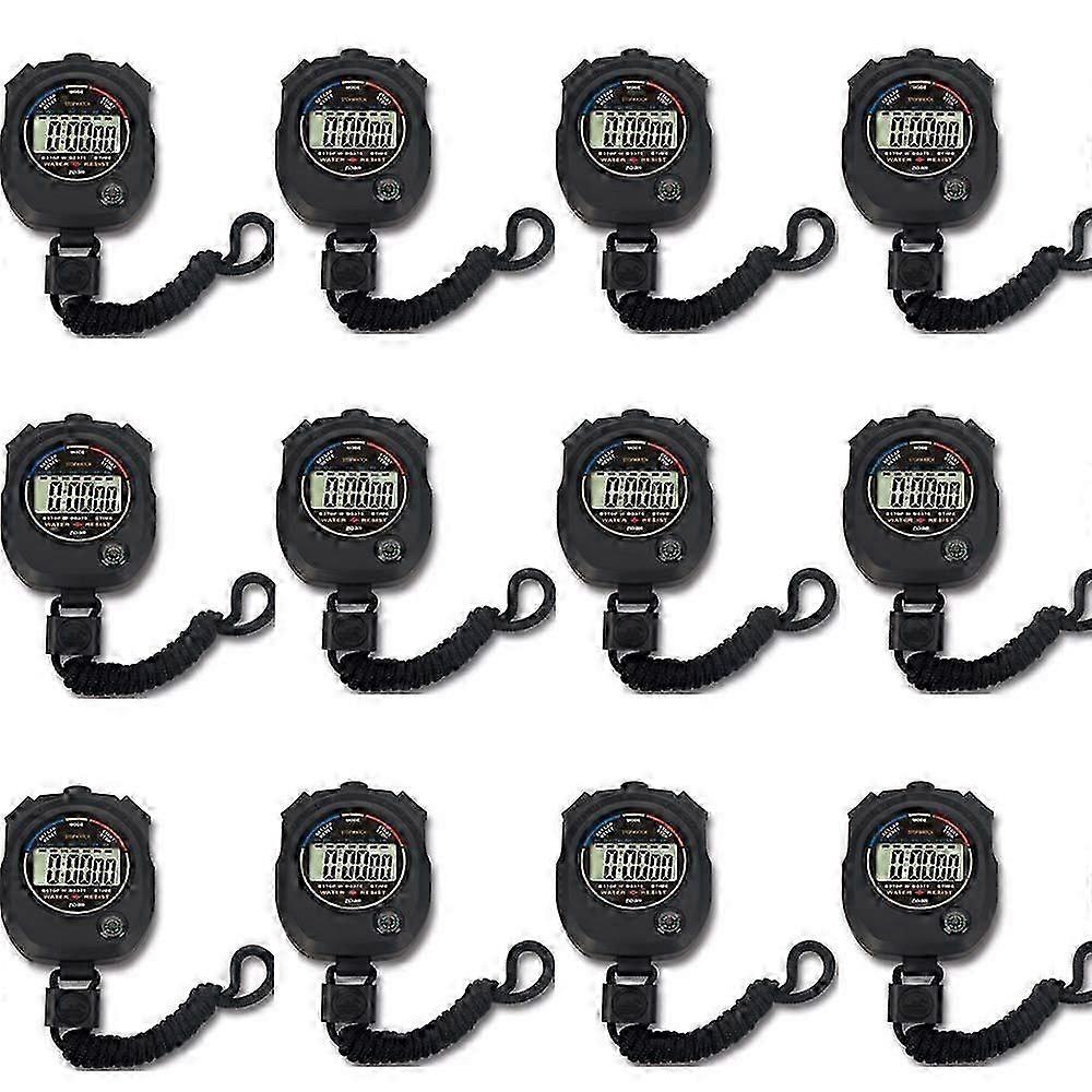 12 Pack Multi Function Electronic Digital Sport Stopwatch Timer with Large Display Date Time and Alarm Feature
