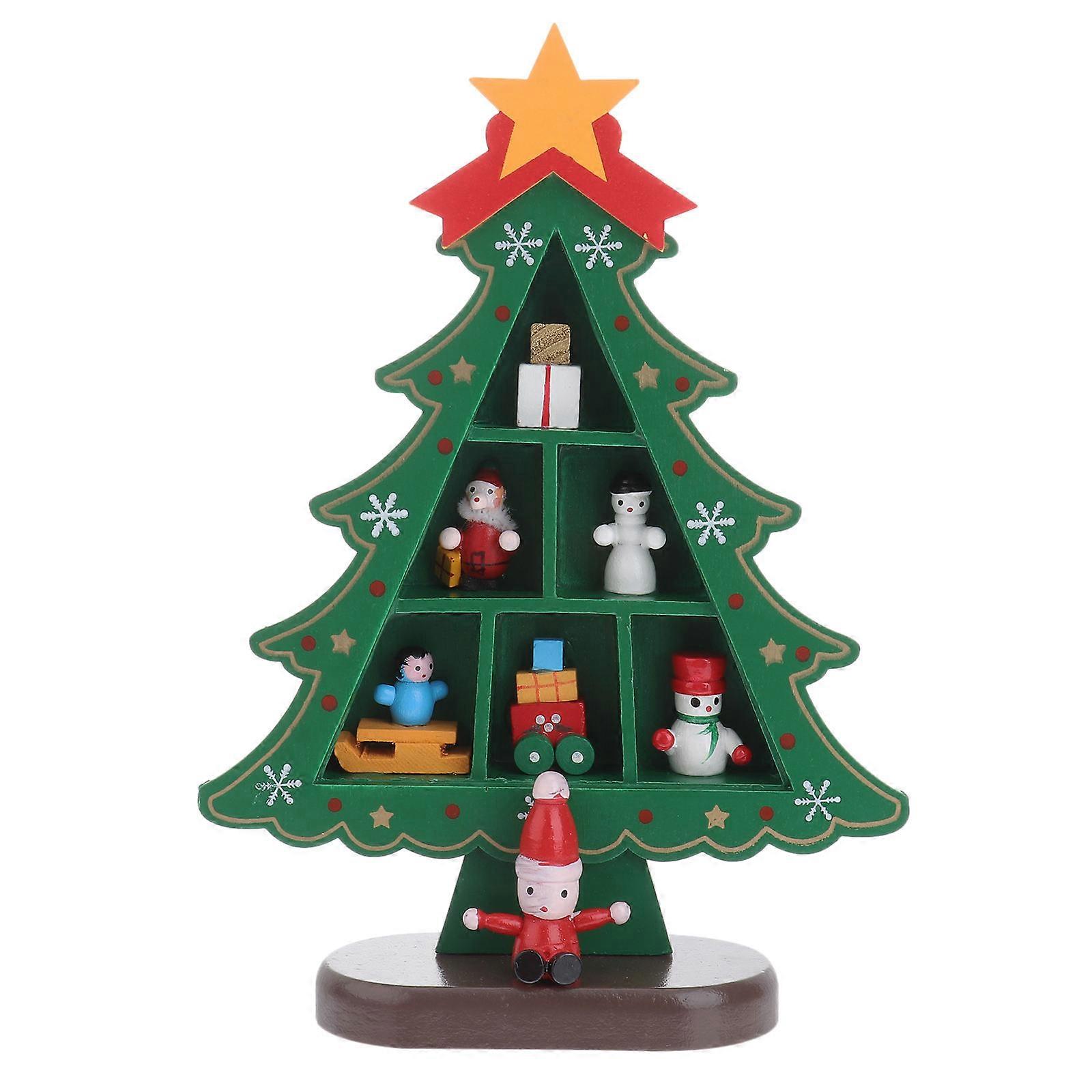 Desktop Decoration Ornaments Multi Color Wooden Christmas Tree Stand Festive Atmosphere For Christmas Party Size 14x5.5x18cm 1Pcs
