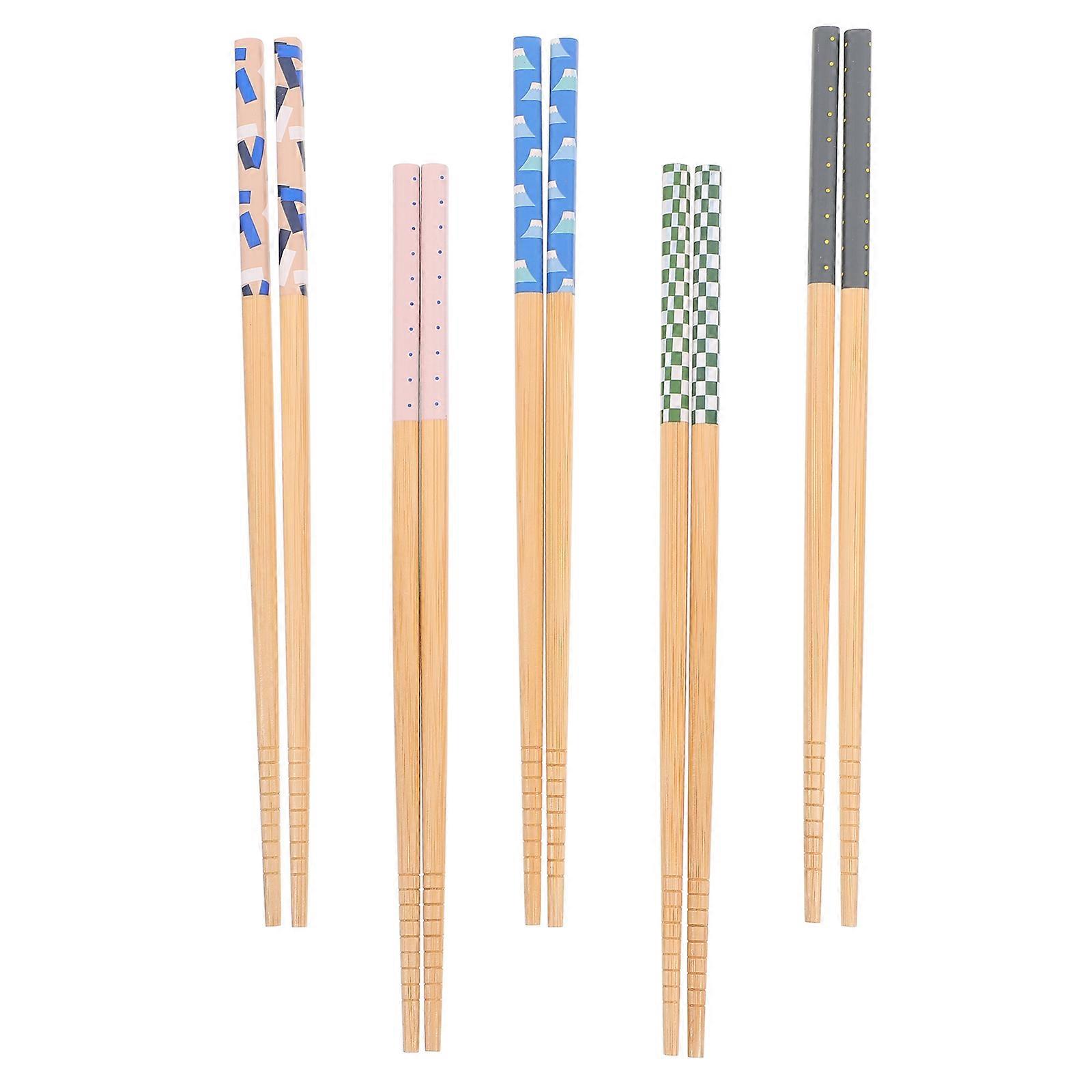 Wood Chopstick Set Multipurpose Japanese Style Home Use Multi-colored Bamboo 5Pairs