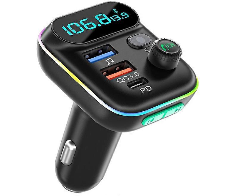 Car FM Transmitter, PD3.0 Type C QC3.0 Car Fast Charger, Hands Free Calling,Support U Disk(Black)