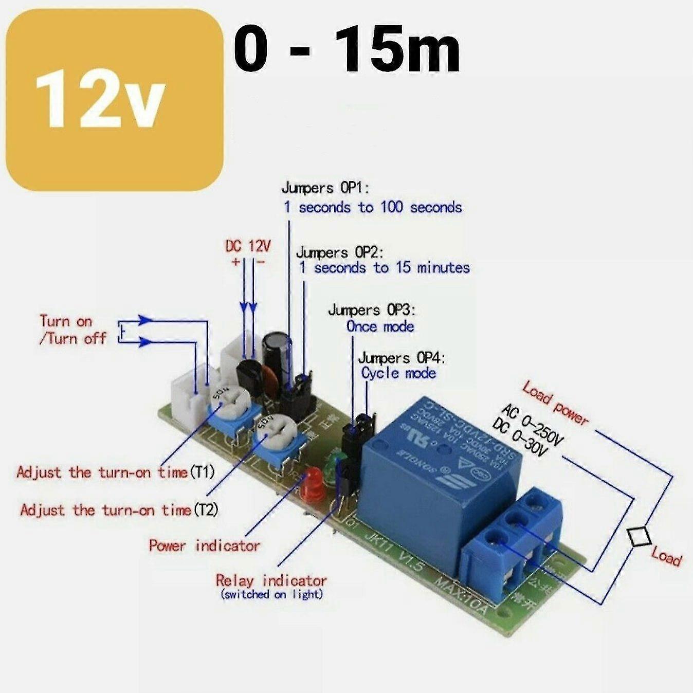 12V 0-15min Infinite Cycle Delay Time Timer Relay Turn ON OFF Switch Loop Module SZRH A-F