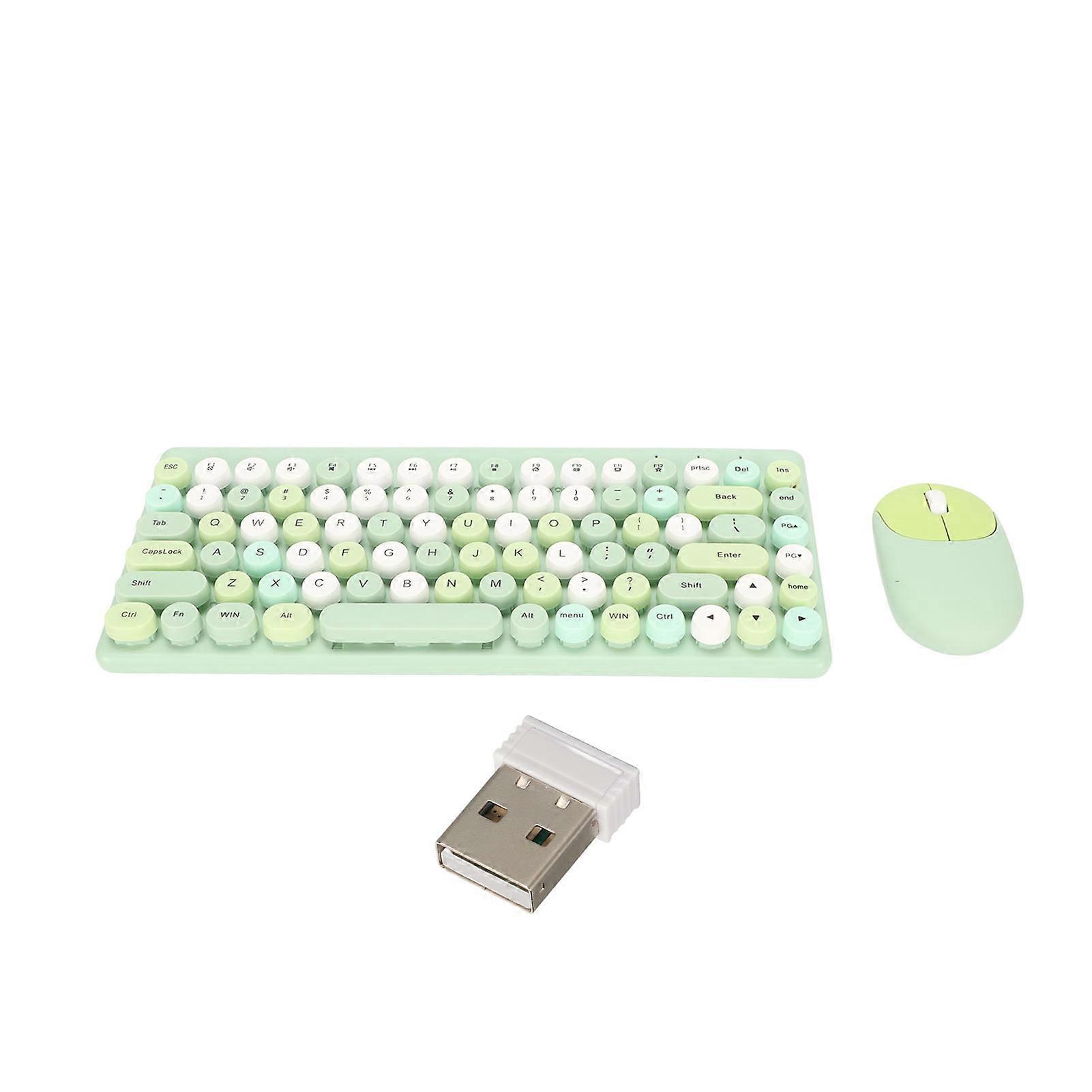 2.4GHz Wireless Keyboard and Mouse Combo, 86 Keys, Colorful Keyboard with USB Receiver, Green