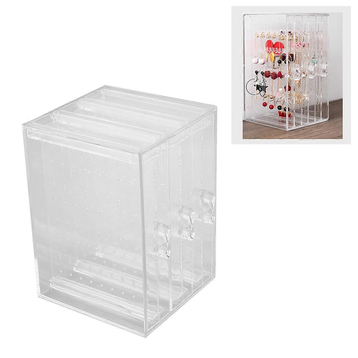 Display Box Acrylic Earrings Storage Box Portable Home Use Desktop Accessories Transparent 12.60X13.00X18.20CM Anti-Dust 1Pack