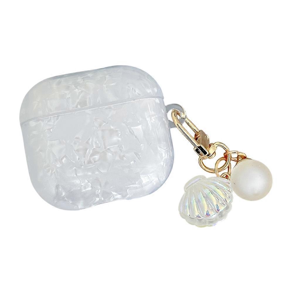 For AirPods 4 Protective Case TPU Earphone Cover with Pearl and Seashell-Shaped Charm