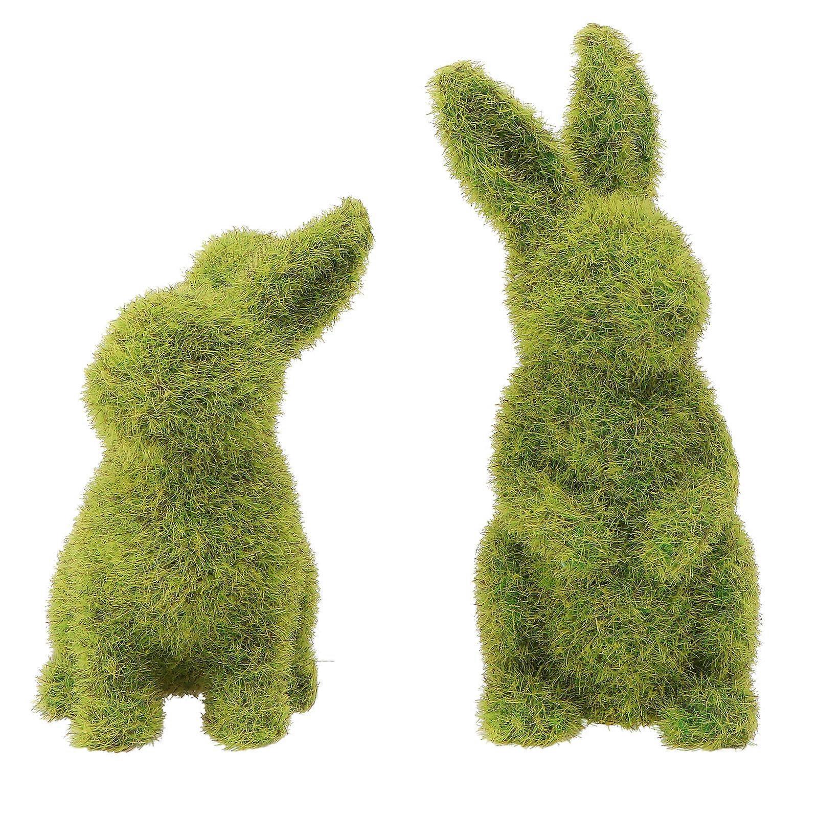 2pcs Flocking Easter Rabbit Ornaments, Lightweight Resin Garden Decor with Delicate Texture for Indoor & Outdoor Spring Home Decoration