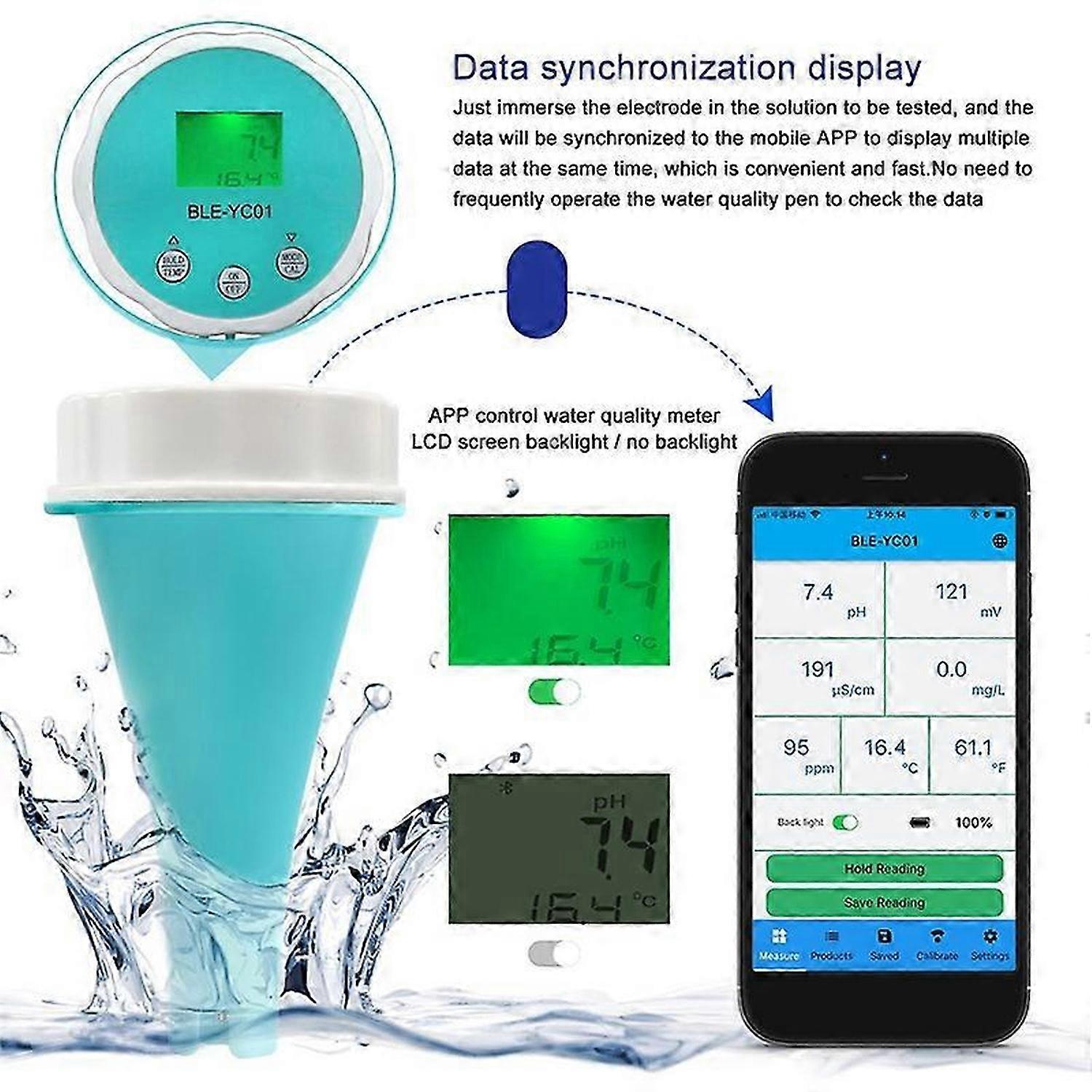 6 In1 Water Quality Detector Smart Online Bluetooth Water Chlorine Meter PH Meter Powered Tool for S
