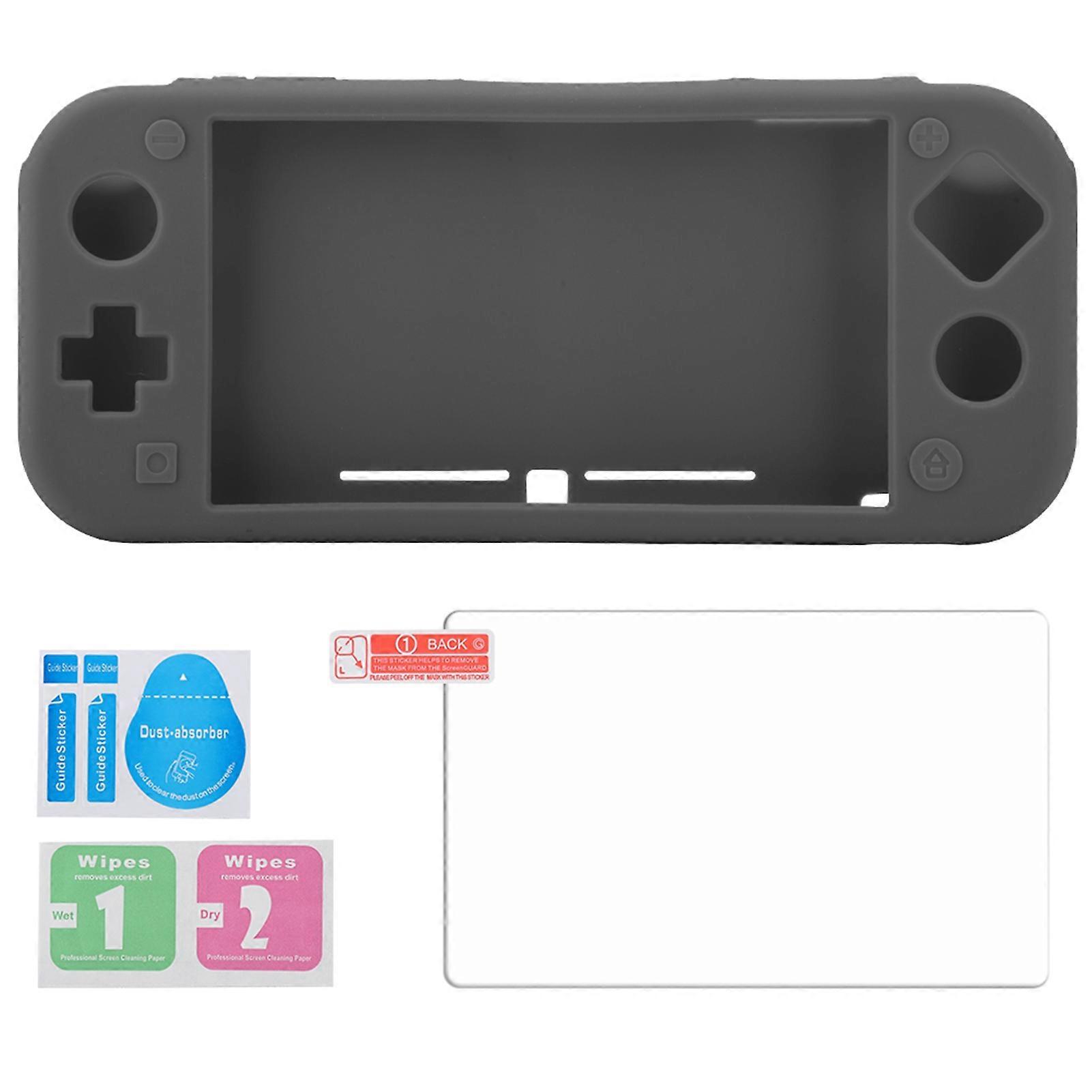 Silica Gel Protective Case and Tempered Glass Screen Protector for Switch Lite, Gray
