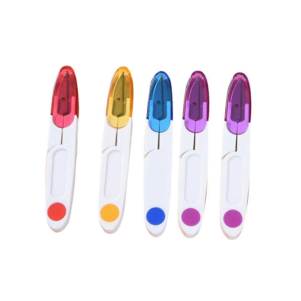 U-Shaped Sewing Scissors Set of 5 with Covers for Embroidery Craft Projects Compact Thread Cutters in Assorted Colors