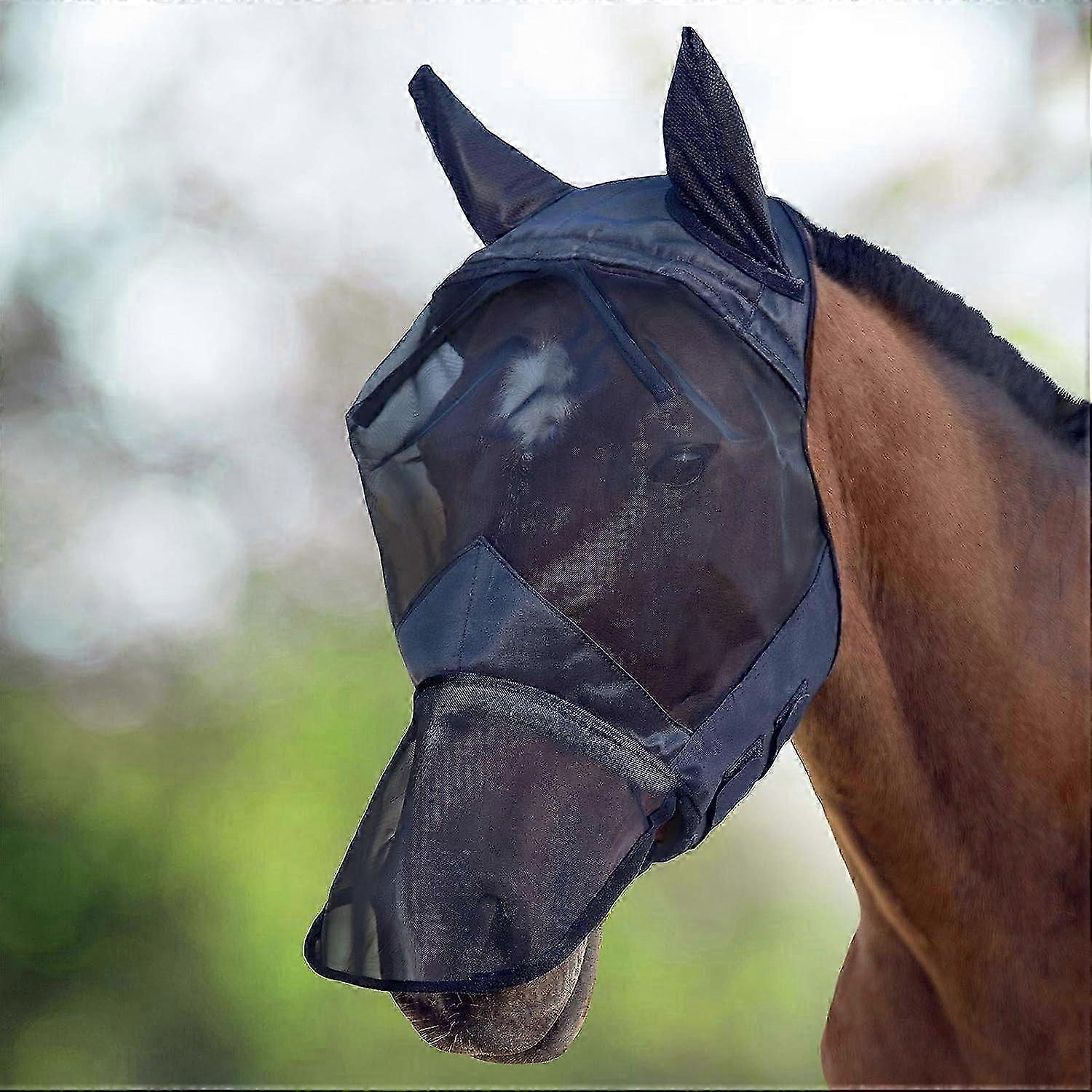Horse Fly Mask Μακριά μύτη με αυτιά Full Face Black Medium Cob